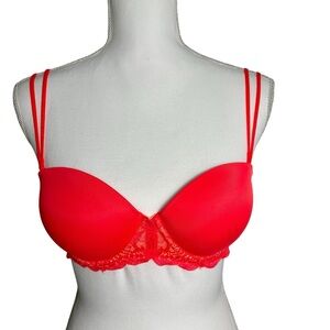 2015 PINK Victoria's Secret Vibrant Pink and Orange Lace Strapless Bra Size 34B